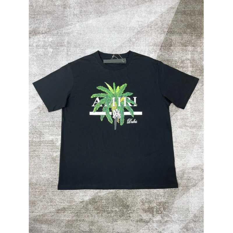 Amiri New print coconut tree short-sleeved wide logo coconut tree digital printt T-shirt