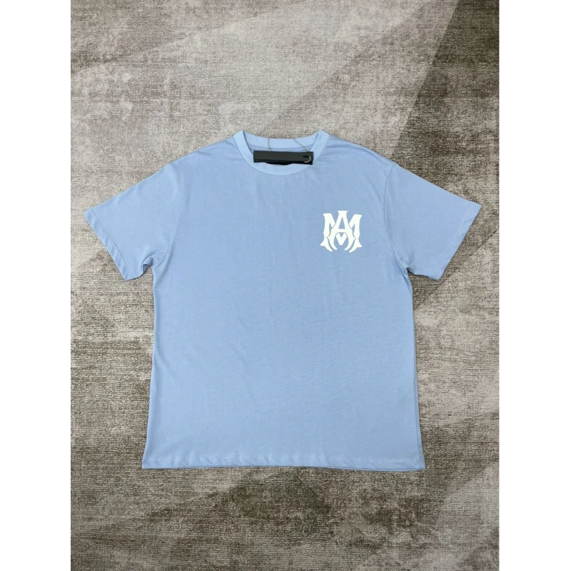 Amiri New print sky blue short-sleeved rear wide logo letter printt T-shirt