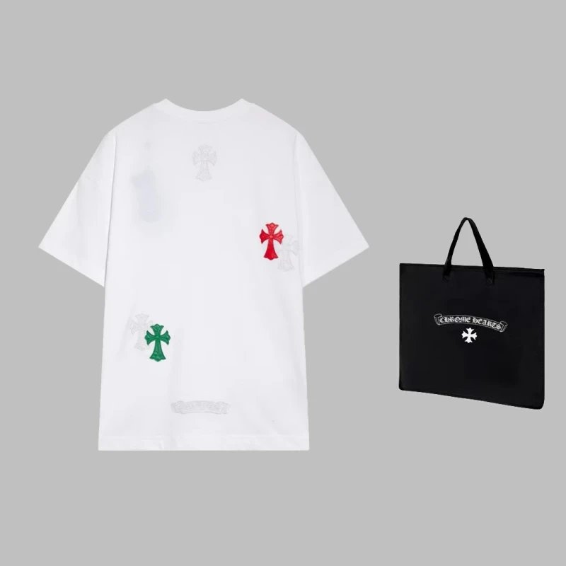 Chrome Hearts 2024 Spring/Summer New Cross Leather Embroidered + Metal Short-Sleeve T-Shirt