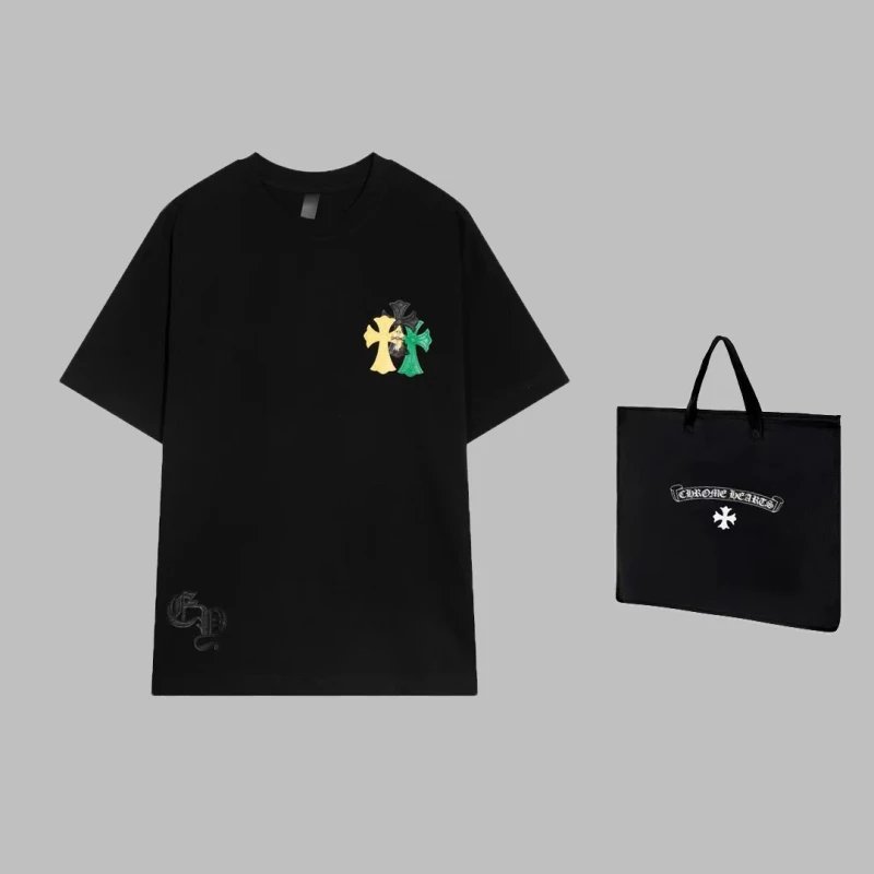 Chrome Hearts 2024 Spring/Summer New Cross Leather Embroidered + Metal Short-Sleeve T-Shirt