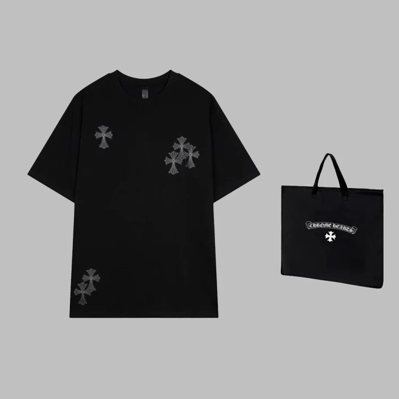 Chrome Hearts 2024 Spring/Summer New Cross Leather Embroidered Short-Sleeve T-Shirt