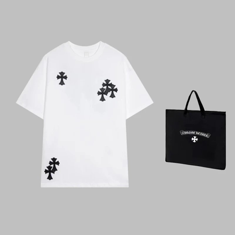 Chrome Hearts 2024 Spring/Summer New Cross Leather Embroidered Short-Sleeve T-Shirt