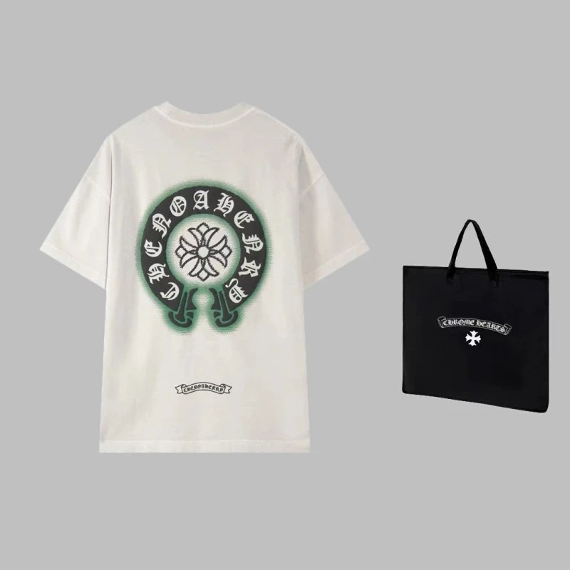 Chrome Hearts 2024 Spring/Summer New Horseshoe Cross Print Washed Short-Sleeve T-Shirt