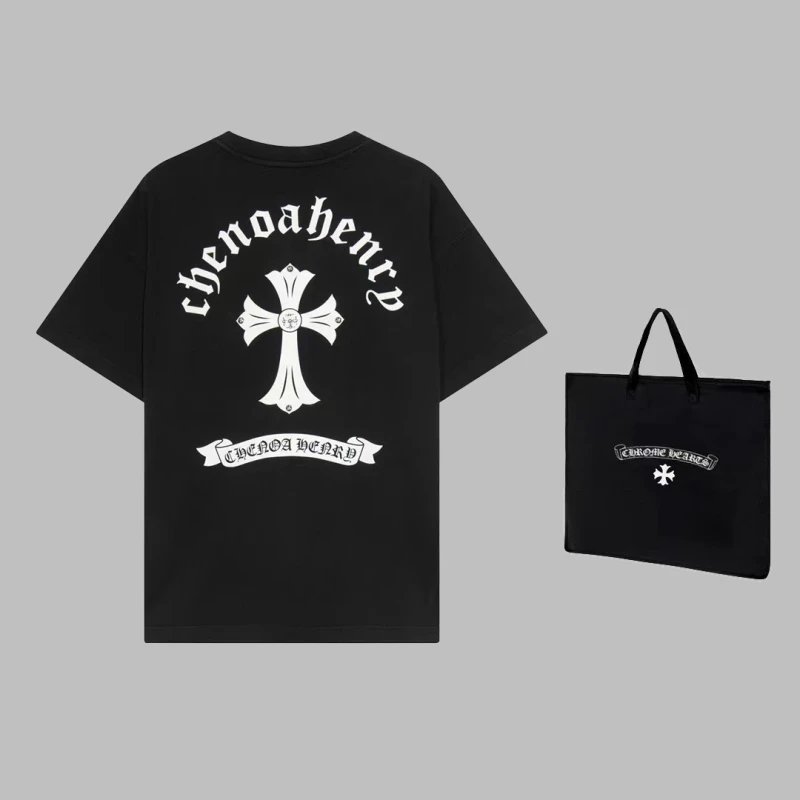 Chrome Hearts Spring/Summer New Cross Sanskrit Leather + Metal Washed Short-Sleeve T-Shirt