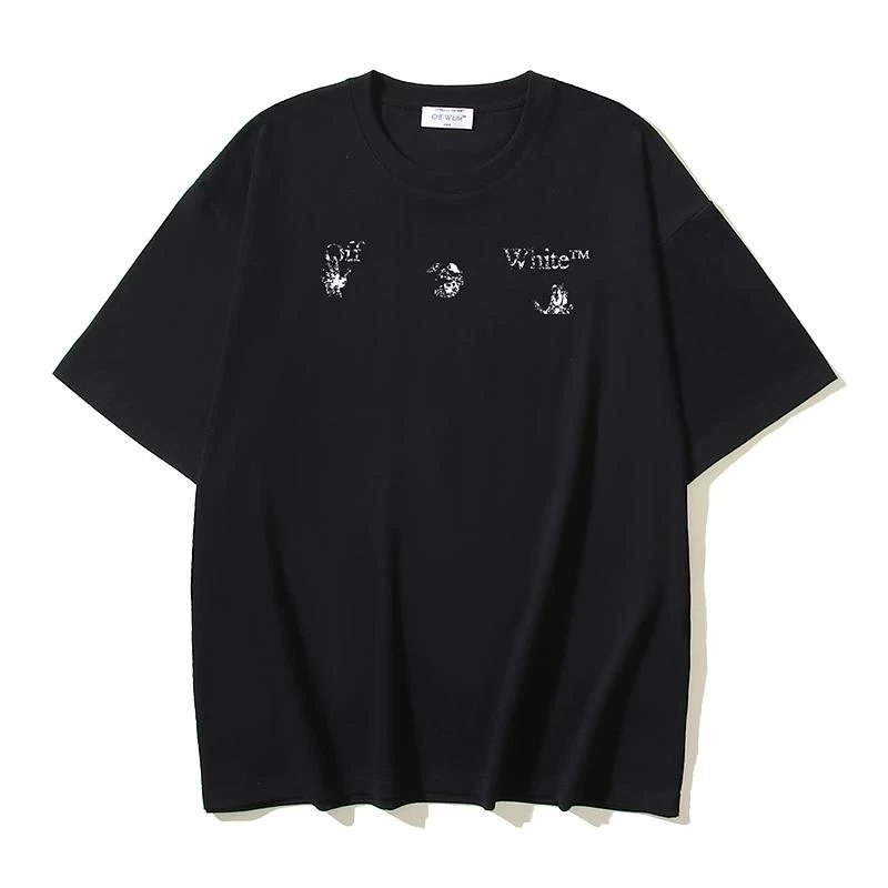 Off-White Cotton Printed Short-sleeved T-shirt