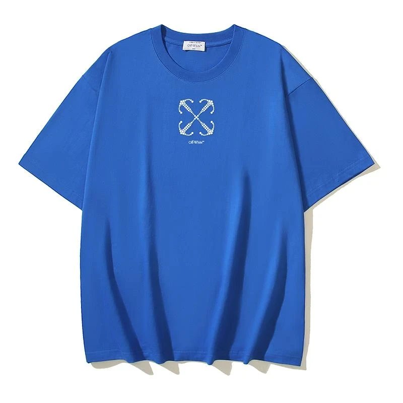 Off-White Cotton Shiny Beads Arrow Short-sleeved T-shirt