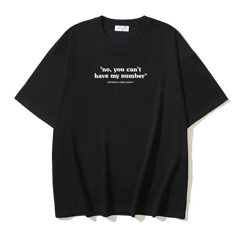 Off-White Cotton Text Letter Print Short-sleeved T-shirt