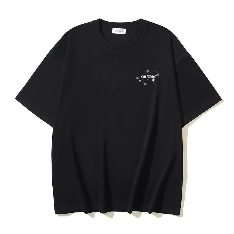 Off-White Pure Cotton Sparkling Starry Snowflake Print Short-sleeved T-shirt