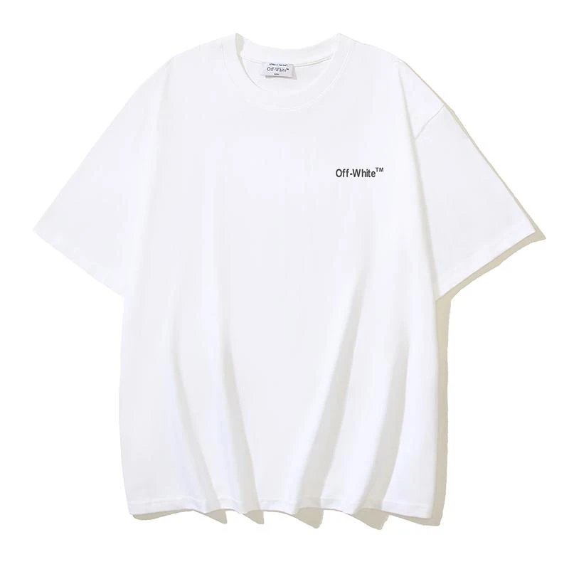 Off-White Pure Cotton Wavy Diagonal Stripe Printed Short-sleeved T-shirt