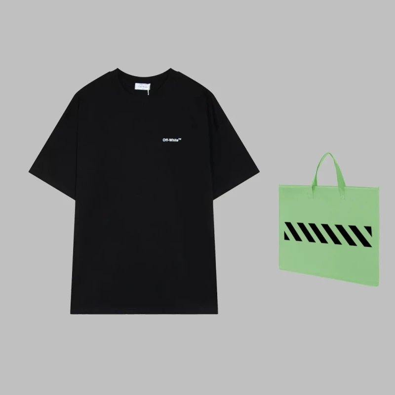 Off-White 2024 Spring/Summer New Arrow Short Sleeve T-Shirt with Iconic Zebra Line Print on the Back