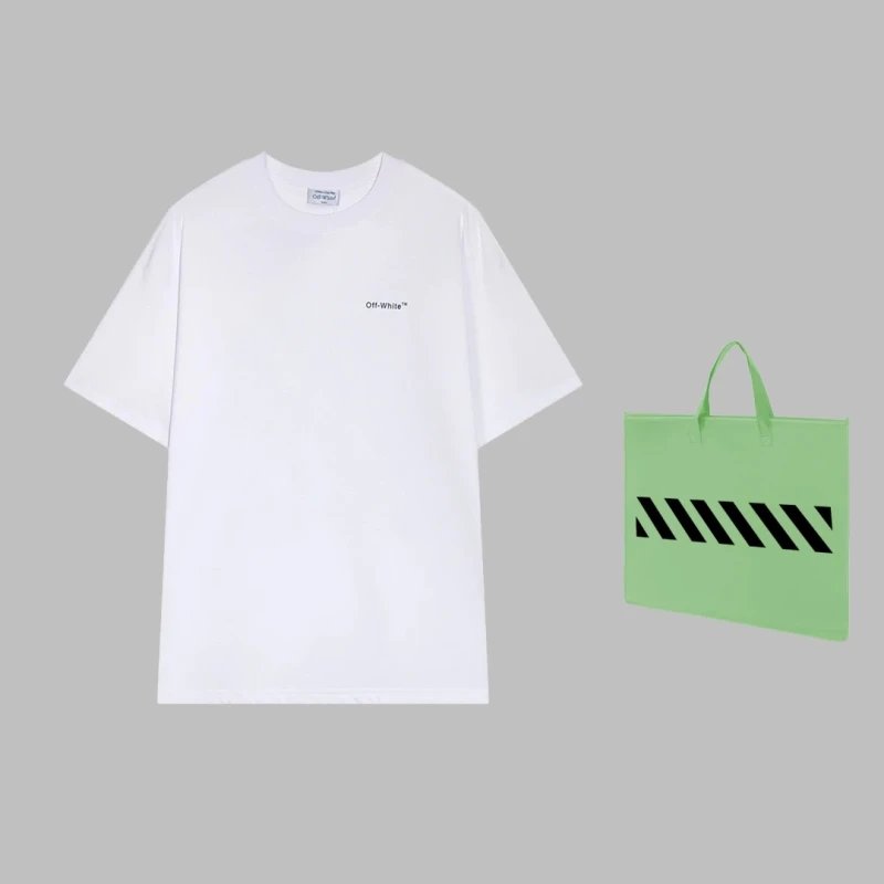 Off-White 2024 Spring/Summer New Arrow Short Sleeve T-Shirt with Iconic Zebra Line Print on the Back