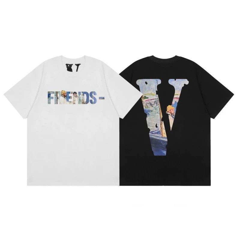 Vlone high-quality hot-fixed imported white ink print short sleeve T-shirt