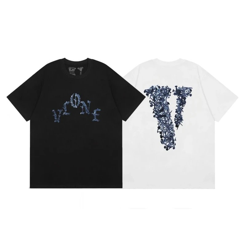 Vlone high-quality hot-fixed imported white ink print short sleeve T-shirt