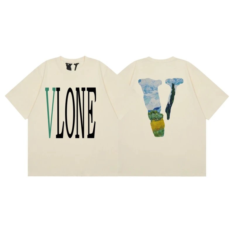 Vlone high-quality hot-fixed imported white ink print short sleeve T-shirt