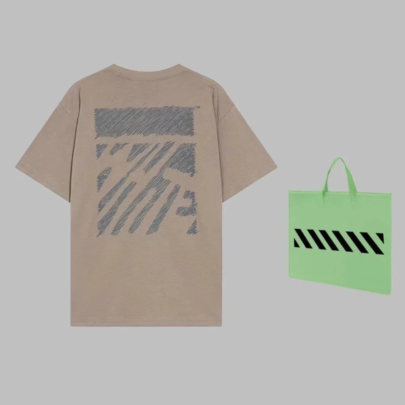 Off-White 2023 Spring/Summer New Irregular Zebra Line Short Sleeve T-Shirt with Off-White Small Lettering on the Chest