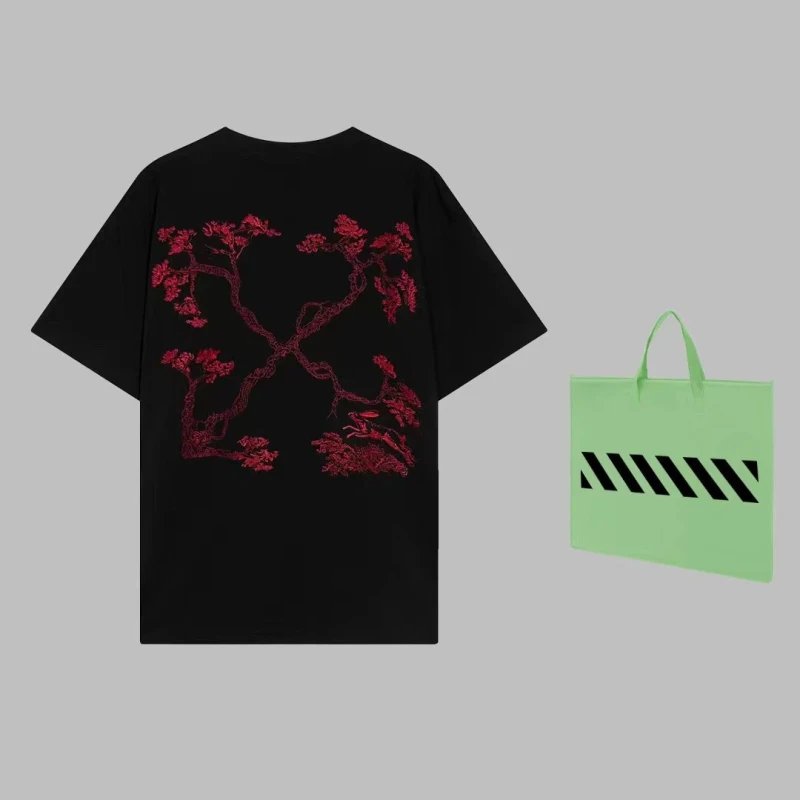 Off-White 2023 Spring/Summer New Limited Edition Rabbit Bird Embroidered Short Sleeve T-Shirt with Off-White Small Letter Embroidery on the Chest