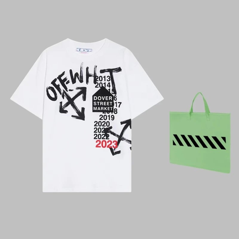 Off-White 2023 Spring/Summer New Logo Arrow Short Sleeve T-Shirt Chest Paint Smudging Technique Depicting OFF Letters and Iconic Arrow Pattern