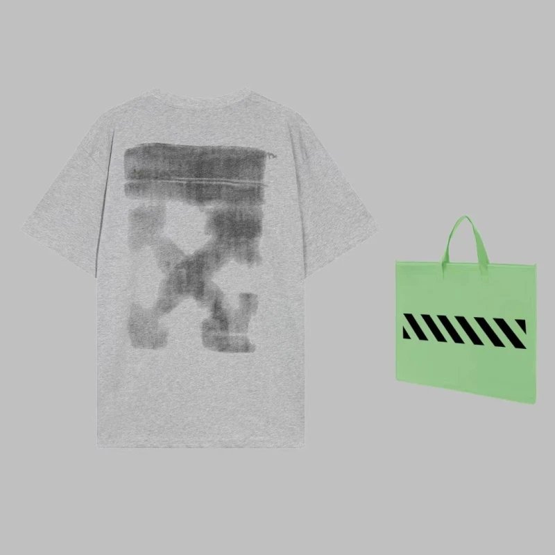 Off-White 2023 Spring/Summer New Painted Graffiti Arrow Short Sleeve T-Shirt with Off-White Small Lettering on the Chest