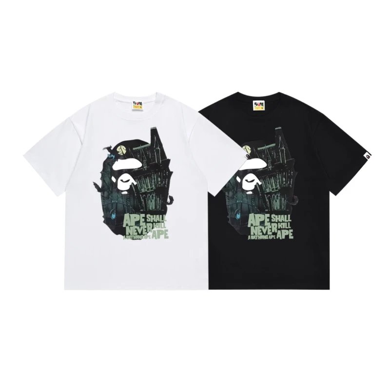 Bape Halloween Limited Edition Ape Head Mansion Pattern Short Sleeve T-shirt N42303