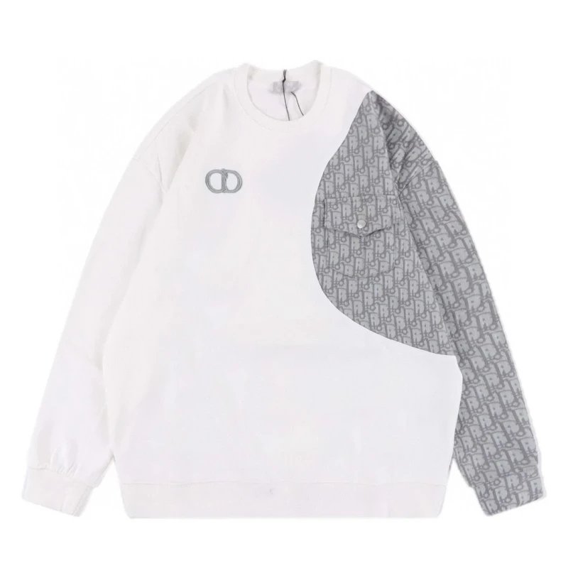 Dior CD Embroidered Spliced Crewneck Sweatshirt,DIOR,SWEATSHIRT,APPAREL