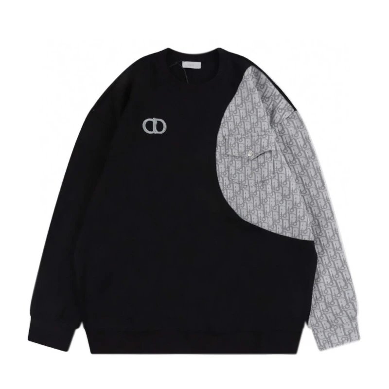 Dior CD Embroidered Spliced Crewneck Sweatshirt,DIOR,SWEATSHIRT,APPAREL