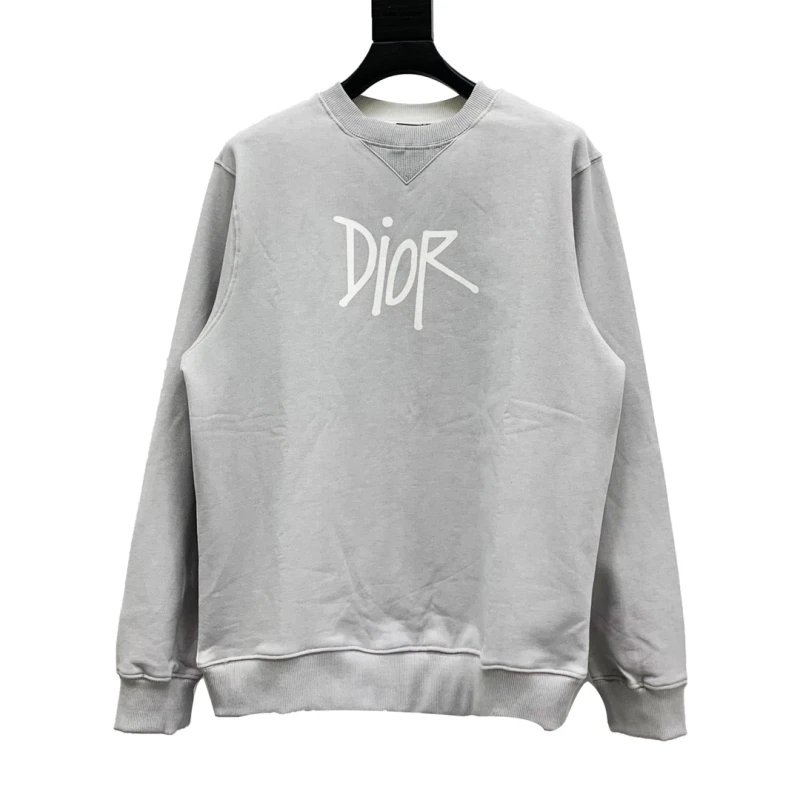 Dior x Stussy Logo Print Long Sleeve Crewneck Sweatshirt,DIOR,SWEATSHIRT,APPAREL