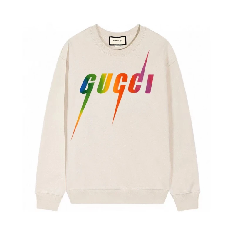 Gucci Autumn and Winter New Gradient Lightning Colorful Letter Logo Round Neck Sweatshirt,GUCCI,SWEATSHIRT,APPAREL