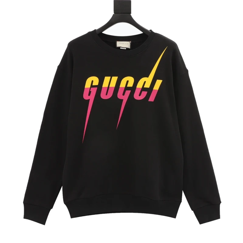 Gucci Neon Lightning Letter Logo Crewneck Sweatshirt,GUCCI,SWEATSHIRT,APPAREL