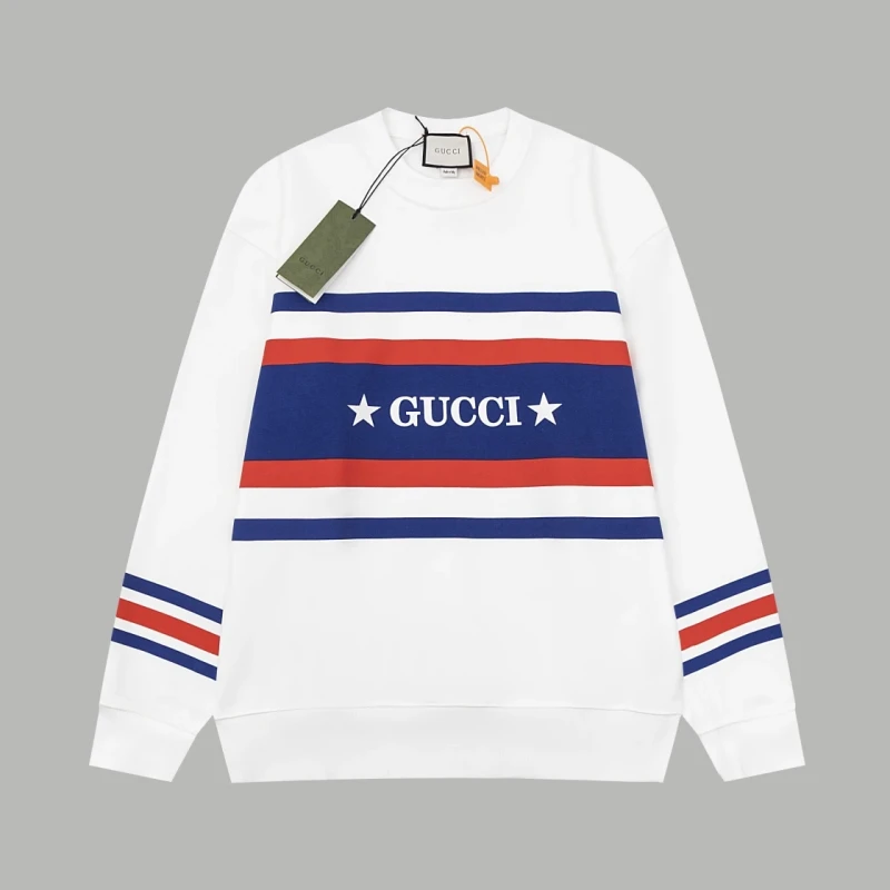 Gucci New Red and Blue Striped Printed Round Neck Sweatshirt,GUCCI,SWEATSHIRT,APPAREL