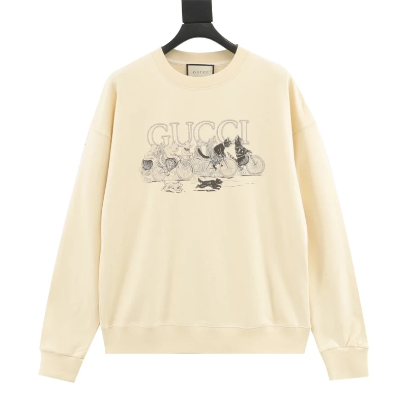 Gucci Bicycle Cat Print Crewneck Sweatshirt,GUCCI,SWEATSHIRT,APPAREL