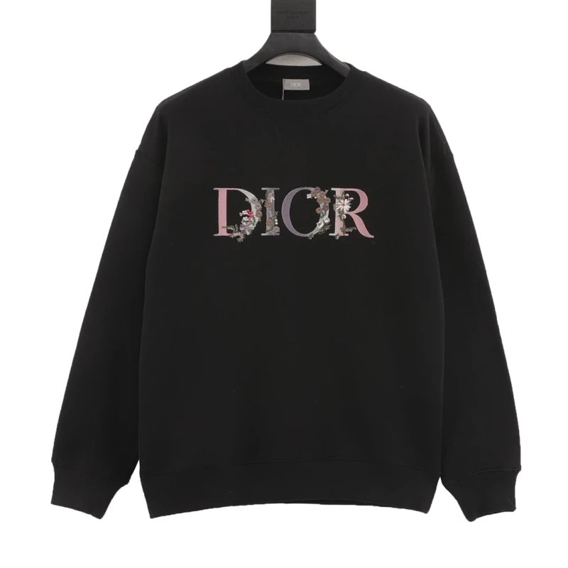 Dior Gradient Floral Letter Embroidered Crewneck Sweatshirt,DIOR,SWEATSHIRT,APPAREL