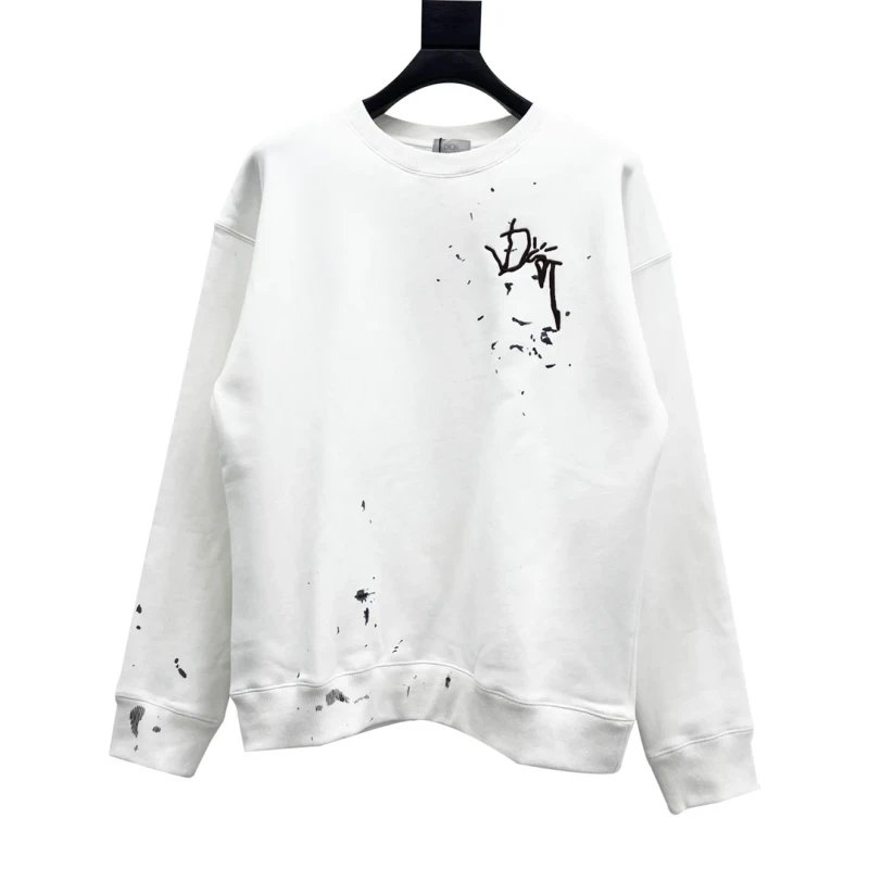 Dior x TS Collaboration Ink Splatter Embroidered Letter Crewneck Sweatshirt,DIOR,SWEATSHIRT,APPAREL