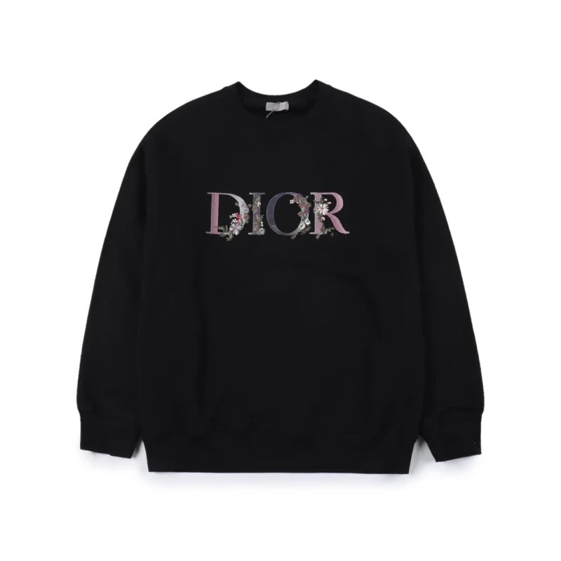 Dior Gradient Floral Letter Embroidered Crewneck Sweatshirt,DIOR,SWEATSHIRT,APPAREL