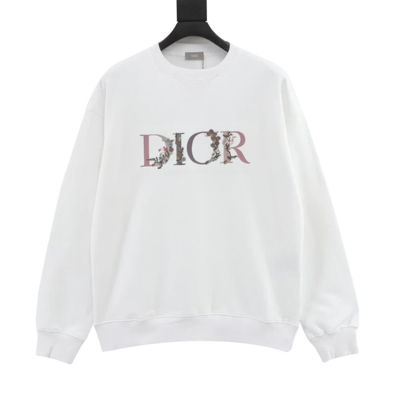 Dior Gradient Floral Letter Embroidered Crewneck Sweatshirt,DIOR,SWEATSHIRT,APPAREL