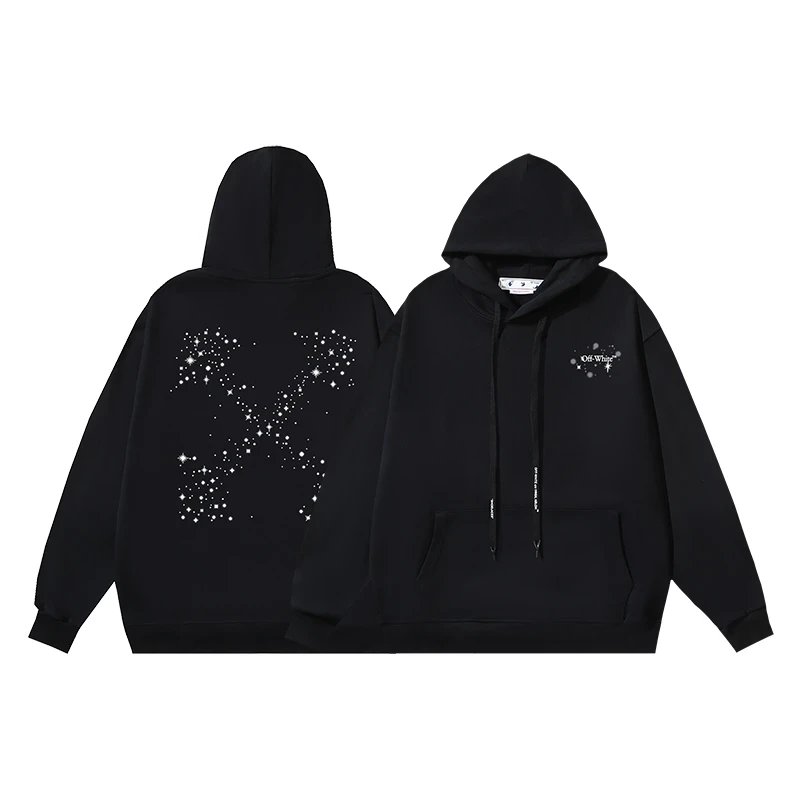 Off-White Pure Cotton Loop Heavyweight Star Snowflake Arrow Hoodie,OFF-WHITE,HOODIE,APPAREL