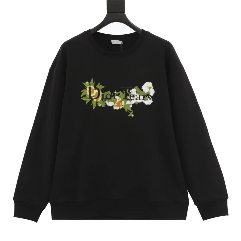 Dior x TEARS Collaboration Embroidered Cotton Letter Pattern Crewneck Sweatshirt,DIOR,SWEATSHIRT,APPAREL