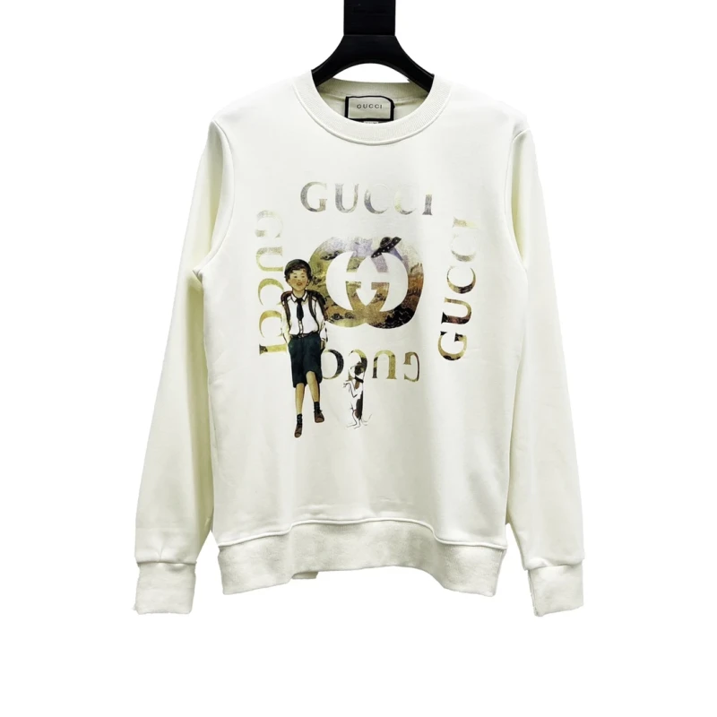 Gucci Backpack Boy Print Letter Logo Crewneck Sweatshirt,GUCCI,SWEATSHIRT,APPAREL