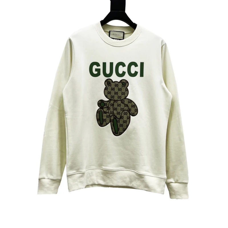 Gucci Bear Patch Letter Logo Crewneck Sweatshirt,GUCCI,SWEATSHIRT,APPAREL