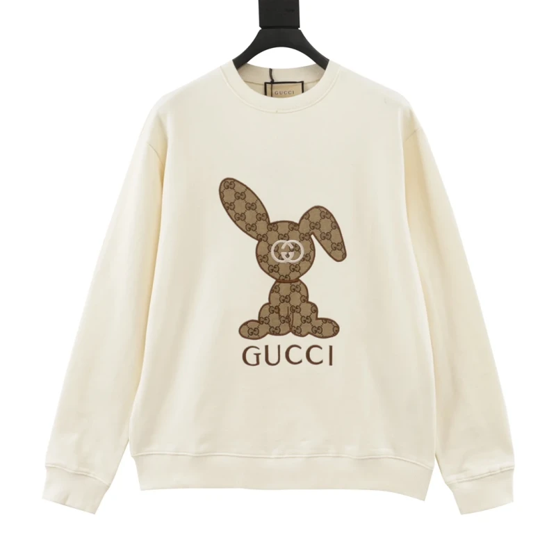 Gucci Vintage Rabbit Patch Embroidered Crewneck Sweatshirt,GUCCI,SWEATSHIRT,APPAREL