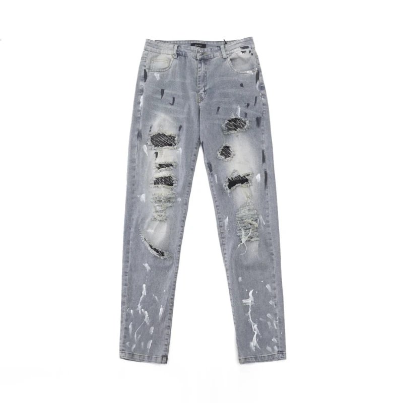 Amiri High Street Blue Ink Splatter and Distressed Jeans