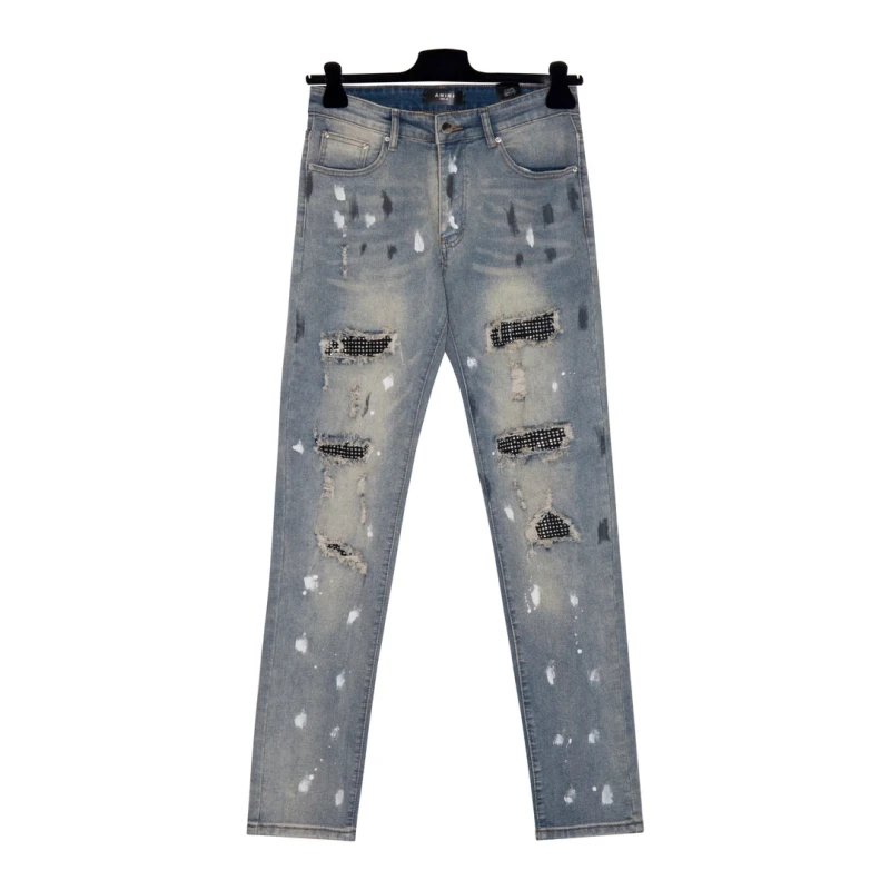 Amiri Ink Splash Stud White Diamond Washed Distressed High Street Slim-fit Jeans