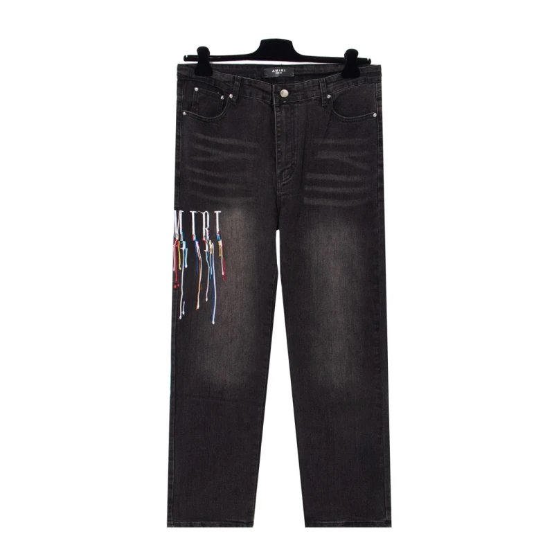 Amiri MX1 High Street Slim-fit Elastic Washed FOGAmiri Black Embroidered Rainbow Gradient Effect Mens and Womens Jeans