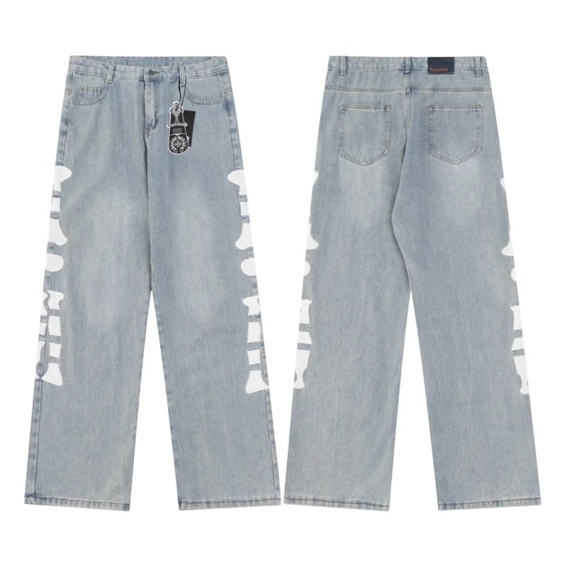 Chrome Hearts Distressed Skull Embroidery Jeans