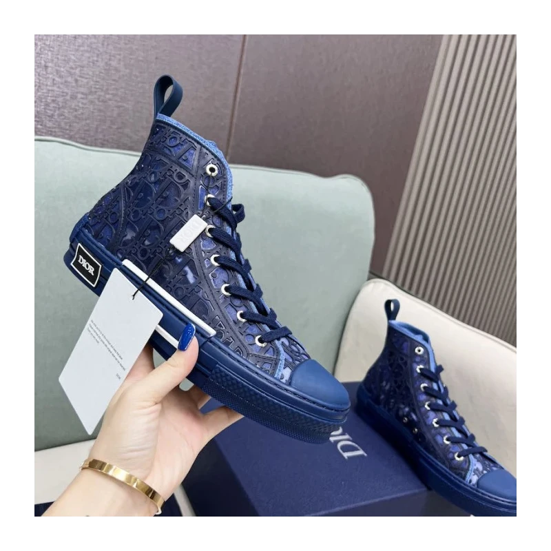 B23 High-Top Sneaker Transparent Canvas with Blue Raised Dior Oblique Motif cheap wholesale Dior Shoes