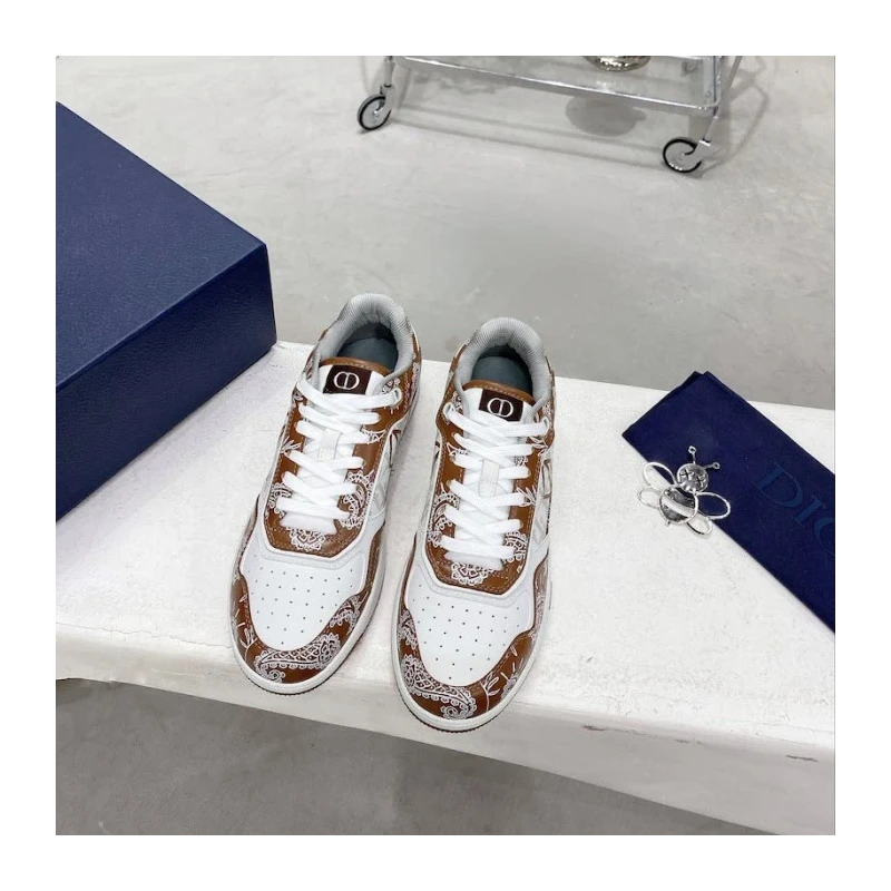 Dior B27 Low Top Sneaker Coffee and White smooth calfskin cheap wholesale Dior Shoes