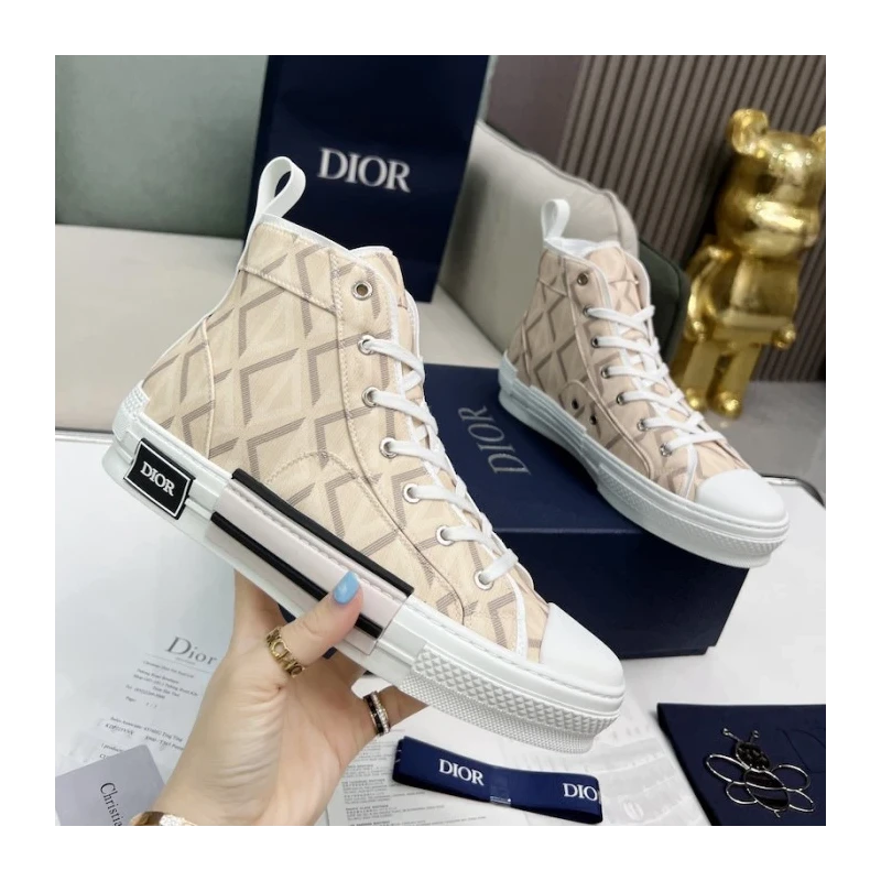 B23 High-Top Sneaker Natural CD Diamond Canvas cheap wholesale Dior Shoes