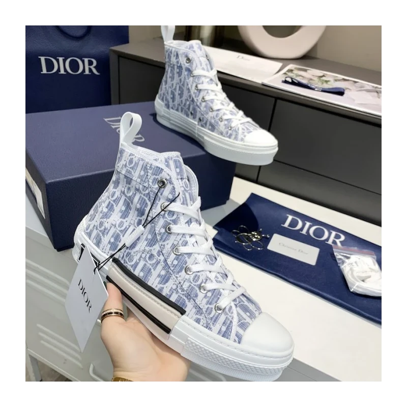 Dior B23 High Top Sneaker Blue Dior Oblique Kasuri jacquard cheap wholesale Dior Shoes