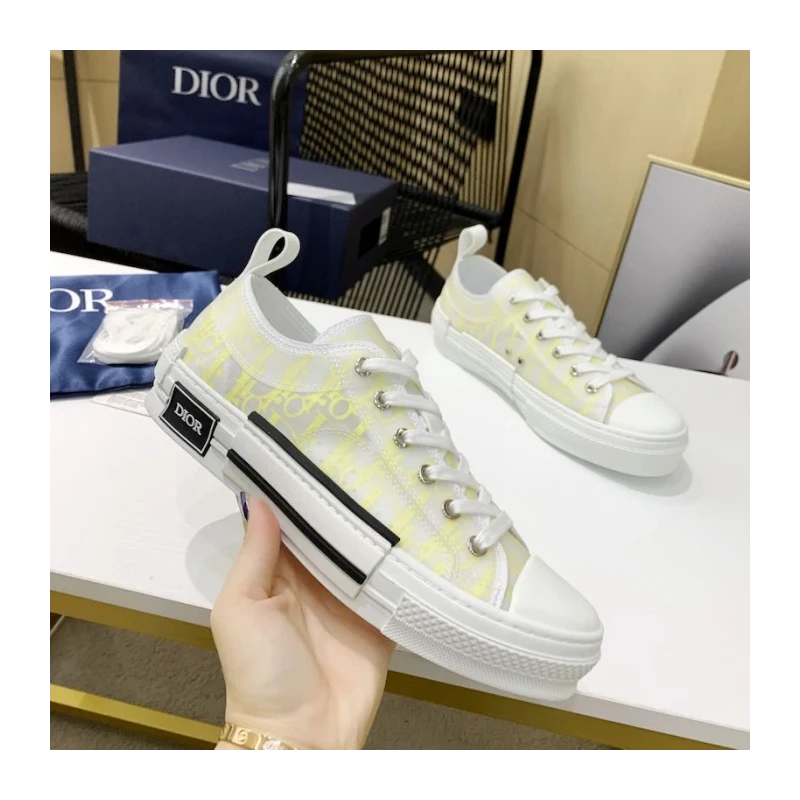 Dior B23 Low Top Sneaker White and Yellow Dior Oblique Canvas cheap wholesale Dior Shoes