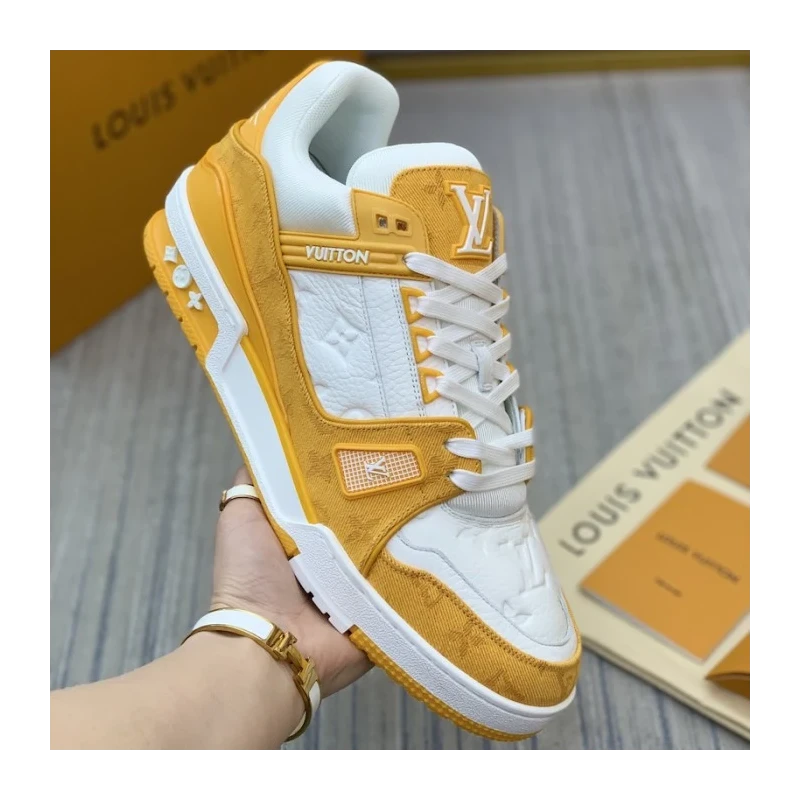 Louis Vuitton Trainer Sneaker 1A9JHD Yellow Denim cheap wholesale Louis Vuitton Shoes