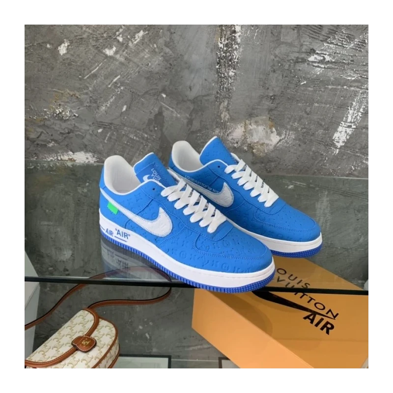 Louis Vuitton x Nike Air Force 1s in Blue cheap wholesale Louis Vuitton Shoes